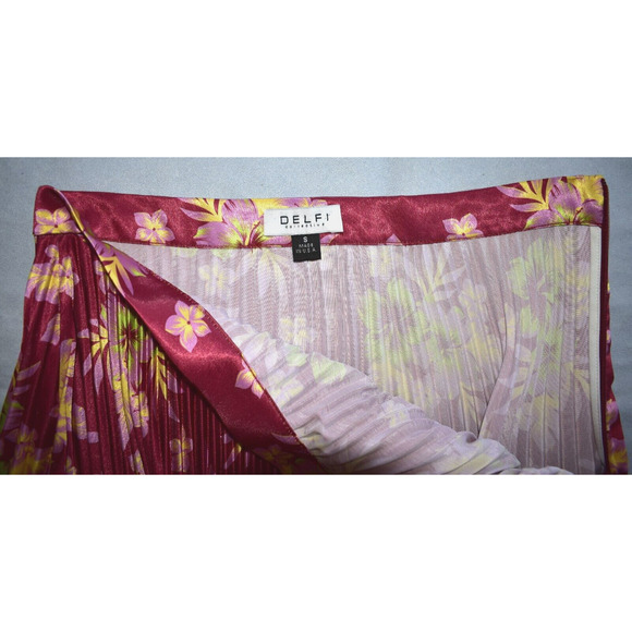 A5 Auth DELFI COLLECTIVE Floral Print Pleated Flare Midi Skirt Size S - Picture 4 of 5